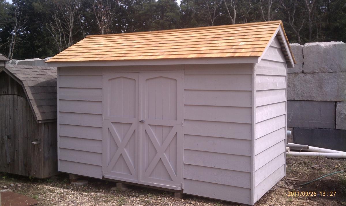 Old 6x12 Cedar Gable with a fresh paint job and new Cedar Shake Roof
